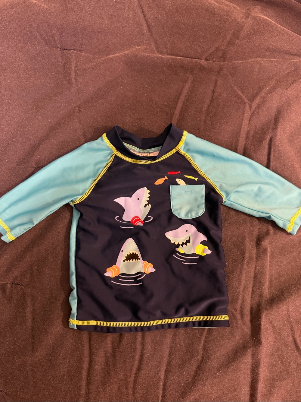 Kids Navy & Light Blue Shark Rashguard Swim Top
